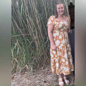 Blu Pepper Tan and Orange Floral Dress